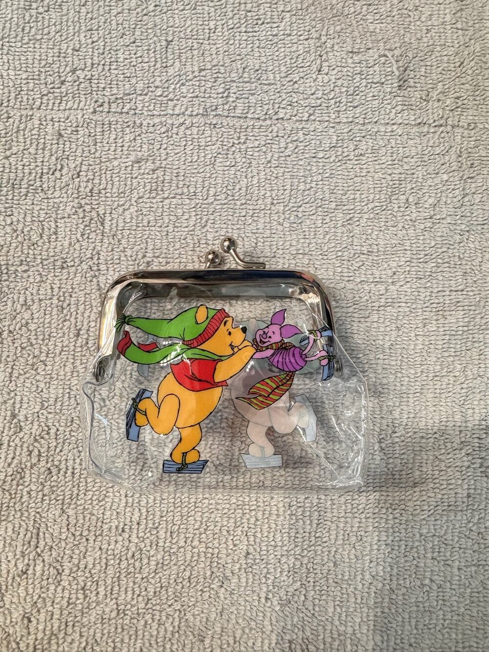 Winnie the Pooh and Piglet ice skating clear coin purse vintage style